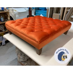 Glenmore Deep Buttoned Footstool with Border 91 x 91cm (36 x 36") Flat Velvet Pumpkin - 5ins Tapered Oak Leg 8598
