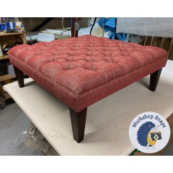 Glenmore Deep Buttoned Footstool with Border 91 x 91cm (36 x 36") House Weave Wine - 9ins Tapered Mahogany Leg 9114