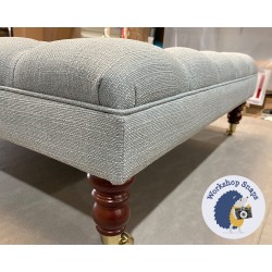 Glenmore Deep Buttoned Footstool with Border 91 x 91cm (36 x 36") Textured Weave Duck Egg - 7" Castor Mahogany Leg 5389