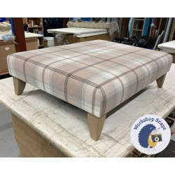 Arden Plain Top Footstool 102 x 76cm (40 x 30") COM Balmoral Blush Pink - 6ins Convex Tapered Oiled Oak Leg 8445