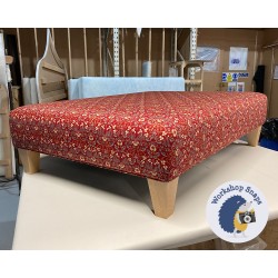 Arden Plain Top Footstool 102 x 76cm (40 x 30") COM William Morris & Co Eyebright Red - Piped Trim - 5ins Tapered Natural Leg 8103