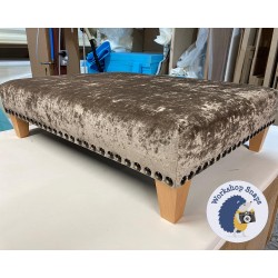 Arden Plain Top Footstool 102 x 76cm (40 x 30") Crushed Velvet Sable - Full Vintage Stud Trim - 5ins Tapered Natural Leg 6986