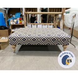 Arden Plain Top Footstool 102 x 76cm (40 x 30") Geometric Bricks Indigo - 7.5" Castor Oiled Oak Leg