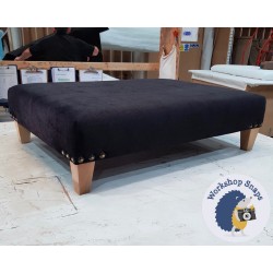 Arden Plain Top Footstool 102 x 76cm (40 x 30") House Velvet Black - Vintage Corner Studs Trim - 5ins Tapered Leg Natural  3912 2