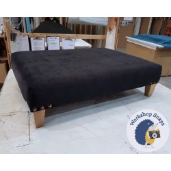 Arden Plain Top Footstool 102 x 76cm (40 x 30") House Velvet Black - Vintage Corner Studs Trim - 5ins Tapered Leg Natural  3912