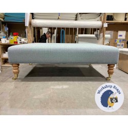 Arden Plain Top Footstool 102 x 76cm (40 x 30") Textured Weave Duck Egg - Self Piped - 7ins Castor Natural Leg 5929