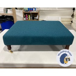Arden Plain Top Footstool 102 x 76cm (40 x 30") Wool Plain Teal - Self Piped - 7ins Castor Mahogany Leg 6199