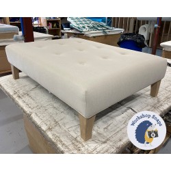 Cannock Shallow Buttoned Footstool 102 x 76cm (40 x 30") COM Villa Nova Calvia Vellum - Single Piped Trim - 6ins Concave Tapered Oiled Oak Leg 8724
