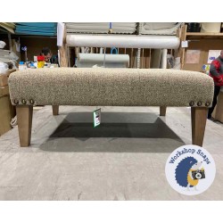 Cannock Shallow Buttoned Footstool 102 x 76cm (40 x 30") Easy Care Boucle Jute - Corner Studs - 9ins Tapered Oak Leg 5952