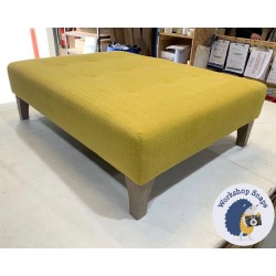 Cannock Shallow Buttoned Footstool 102 x 76cm (40 x 30") House Chenille Mustard - 6ins Concave Tapered Oiled Oak Leg 4903