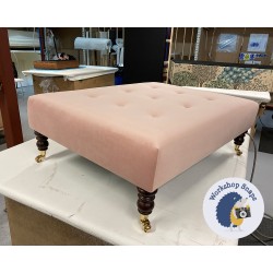 Cannock Shallow Buttoned Footstool 102 x 76cm (40 x 30") Flat Velvet Blush - 7ins Castor Mahogany Leg 8220