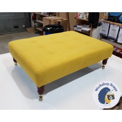 Cannock Shallow Buttoned Footstool 102 x 76cm (40 x 30") House Chenille Mustard - 7ins Castor Mahogany Leg 4560