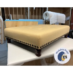 Cannock Shallow Buttoned Footstool 102 x 76cm (40 x 30") House Cotton Mustard - Full Stud Trim - 4ins Turned Mahogany Leg 8163