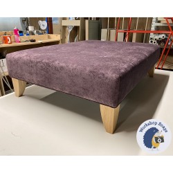 Cannock Shallow Buttoned Footstool 102 x 76cm (40 x 30") House Velvet Aubergine - Piped Trim - 6ins Convex Tapered Oiled Oak Leg 8177