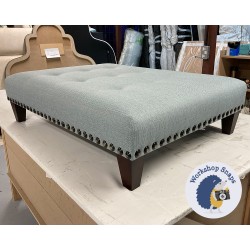 Cannock Shallow Buttoned Footstool 102 x 76cm (40 x 30") Textured Weave Duck Egg - Full Stud Trim - 5ins Tapered Mahogany Leg 7953