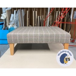 Cannock Shallow Buttoned Footstool 102 x 76cm (40 x 30") Wool Check Grey - Self Piped Trim - 9ins Tapered Natural Leg 6985
