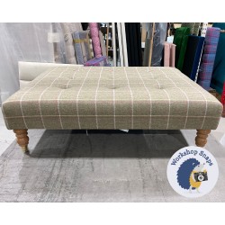 Cannock Shallow Buttoned Footstool 102 x 76cm (40 x 30") Wool Check Yellow - 7ins Castor Natural Leg 5901