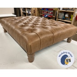 Kinver Deep Buttoned Footstool 102 x 76cm (40 x 30") Antique Matt Leather Honey - 5ins Turned Oak Leg 7921 Kinver Deep Buttoned Footstool 102 x 76cm (40 x 30") Antique Matt Leather Honey - 5ins Turned Oak Leg 7921