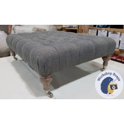 Kinver Deep Buttoned Footstool 102 x 76cm (40 x 30") Basket Weave Storm - 7.5ins Castor Leg Oak 4310 Kinver Deep Buttoned Footstool 102 x 76cm (40 x 30") Basket Weave Storm - 7.5ins Castor Leg Oak 4310