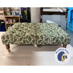 Kinver Deep Buttoned Footstool 102 x 76cm (40 x 30") COM Morris & Co Oak Fabric Forest Cream - 7ins Castor Oak Leg 7757 Kinver Deep Buttoned Footstool 102 x 76cm (40 x 30") COM Morris & Co Oak Fabric Forest Cream - 7ins Castor Oak Leg 7757