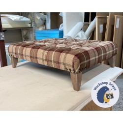 Kinver Deep Buttoned Footstool 102 x 76cm (40 x 30") COM Porter & Stone Balmoral Mulberry Plaid - Corner Studs - 6ins Convex Washed Oak Leg 7201 Kinver Deep Buttoned Footstool 102 x 76cm (40 x 30") COM Porter & Stone Balmoral Mulberry Plaid - Corner Studs - 6ins Convex Washed Oak Leg 7201