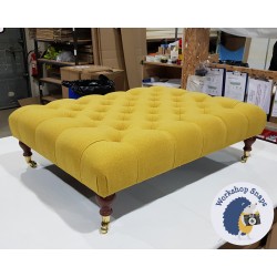 Kinver Deep Buttoned Footstool 102 x 76cm (40 x 30") Faux Wool Mustard - 6ins Castor Mahogany Leg 4551 Kinver Deep Buttoned Footstool 102 x 76cm (40 x 30") Faux Wool Mustard - 6ins Castor Mahogany Leg 4551