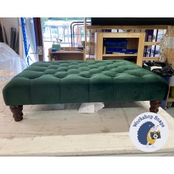 Kinver Deep Buttoned Footstool 102 x 76cm (40 x 30") Flat Velvet Bottle Green - 5ins Turned Mahogany Leg 8857 Kinver Deep Buttoned Footstool 102 x 76cm (40 x 30") Flat Velvet Bottle Green - 5ins Turned Mahogany Leg 8857