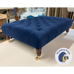 Kinver Deep Buttoned Footstool 102 x 76cm (40 x 30") Flat Velvet Dark Blue - Bespoke Pad Height Increase by 2cm - 7ins Castor Mahogany Leg 9131 Kinver Deep Buttoned Footstool 102 x 76cm (40 x 30") Flat Velvet Dark Blue - Bespoke Pad Height Increase by 2cm - 7ins Castor Mahogany Leg 9131