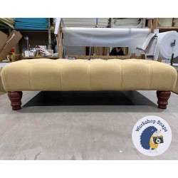 Kinver Deep Buttoned Footstool 102 x 76cm (40 x 30") House Cotton Mustard - Self Piped - 5ins Turned Mahogany Leg 5784 Kinver Deep Buttoned Footstool 102 x 76cm (40 x 30") House Cotton Mustard - Self Piped - 5ins Turned Mahogany Leg 5784