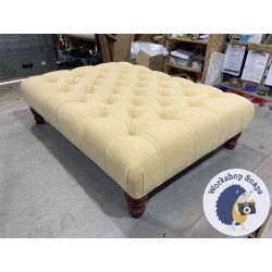 Kinver Deep Buttoned Footstool 102 x 76cm (40 x 30") House Cotton Mustard - Single Piped - 5ins Turned Mahogany Leg 5784 Kinver Deep Buttoned Footstool 102 x 76cm (40 x 30") House Cotton Mustard - Single Piped - 5ins Turned Mahogany Leg 5784