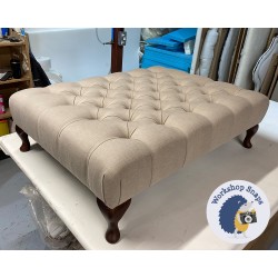 Kinver Deep Buttoned Footstool 102 x 76cm (40 x 30") House Cotton Sesame - 6ins Queen Anne Mahogany Leg 8377 Kinver Deep Buttoned Footstool 102 x 76cm (40 x 30") House Cotton Sesame - 6ins Queen Anne Mahogany Leg 8377