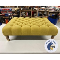 Kinver Deep Buttoned Footstool 102 x 76cm (40 x 30") Soft Weave Mustard - Single Piped - 7ins Castor Oak Leg 6837 Kinver Deep Buttoned Footstool 102 x 76cm (40 x 30") Soft Weave Mustard - Single Piped - 7ins Castor Oak Leg 6837