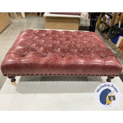 Kinver Deep Buttoned Footstool 102 x 76cm (40 x 30") Antique Matt Leather Oxblood - Full Studs - 6ins Castor Mahogany Leg 6453 2 Kinver Deep Buttoned Footstool 102 x 76cm (40 x 30") Antique Matt Leather Oxblood - Full Studs - 6ins Castor Mahogany Leg 6453 2