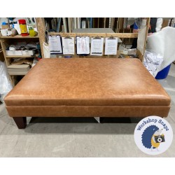 Wentwood Plain Top Footstool with Border 102 x 76cm (40 x 30") Antique Matt Leather Bridle - Single Piped - 5ins Tapered Mahogany Leg 5909