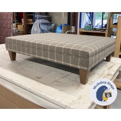 Wentwood Plain Top Footstool with Border 102 x 76cm (40 x 30") Wool Check Hessian - 5ins Tapered Oak Leg 8906