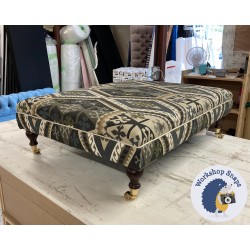 Wentwood Plain Top Footstool with Border 102 x 76cm (40 x 30") COM Mulberry Buckland Charcoal/Bronze Bordered with Contrast Pipe in HC Vanilla - Plain Trim - 9ins Tapered Mahogany Leg - 229881