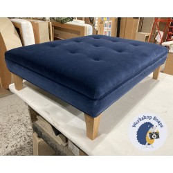 Fernworthy Shallow Buttoned Footstool with Border 102 x 76cm (40 x 30") COM Kai Como Navy - Single Piped Trim - 6ins Concave Tapered Oiled Oak Leg 6244