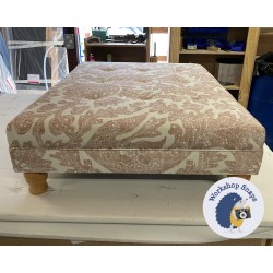 Fernworthy Shallow Buttoned Footstool with Border 102 x 76cm (40 x 30") COM Lewis & Wood Pomegranate Fresco - 4ins Turned Natural Leg 8166