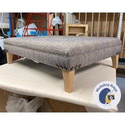 Fernworthy Shallow Buttoned Footstool with Border 102 x 76cm (40 x 30") COM Tinsmiths Ashmore Eco Indigo - Vintage Corner Stud Trim - 6ins Concave Tapered Oiled Oak 8272