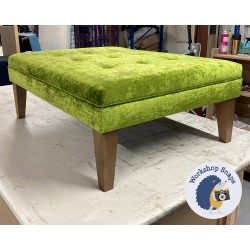 Fernworthy Shallow Buttoned Footstool with Border 102 x 76cm (40 x 30") Crushed Velvet Pistachio - 9ins Tapered Oak Leg 8048