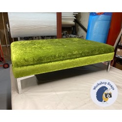 Fernworthy Shallow Buttoned Footstool with Border 102 x 76cm (40 x 30") Crushed Velvet Pistachio - Single Piped Trim - 6ins Metal Leg 7622
