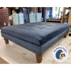 Fernworthy Shallow Buttoned Footstool with Border 102 x 76cm (40 x 30") Easycare Velvet Atlantic - 5ins Turned Oak Leg 8946
