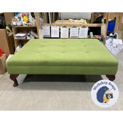 Fernworthy Shallow Buttoned Footstool with Border 102 x 76cm (40 x 30") Soft Weave Lime - 6" Queen Anne Mahogany Leg 5567