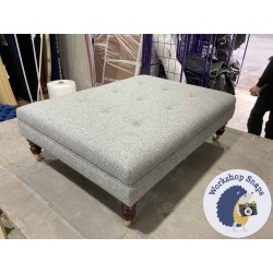 Fernworthy Shallow Buttoned Footstool with Border 102 x 76cm (40 x 30") Wool Plain Mid Grey - 7ins Castor Mahogany Leg 5902