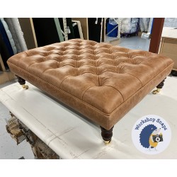 Glenmore Deep Buttoned Footstool with Border 102 x 76cm (40 x 30") Antique Matt Leather Bridle - Single Piped Trim - 7ins Castor Mahogany Leg 8270 Glenmore Deep Buttoned Footstool with Border 102 x 76cm (40 x 30") Antique Matt Leather Bridle - Single Piped Trim - 7ins Castor Mahogany Leg 8270