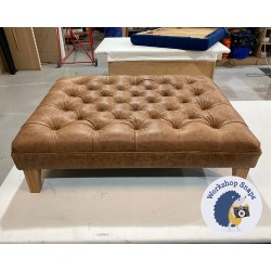 Glenmore Deep Buttoned Footstool with Border 102 x 76cm (40 x 30") Antique Matt Leather Honey - 6ins Concave Tapered Oiled Oak Leg 6249 Glenmore Deep Buttoned Footstool with Border 102 x 76cm (40 x 30") Antique Matt Leather Honey - 6ins Concave Tapered Oiled Oak Leg 6249