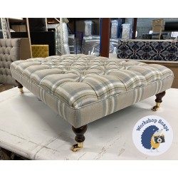 Glenmore Deep Buttoned Footstool with Border 102 x 76cm (40 x 30") COM Colefax & Fowler Malone Check - 6ins Castor Mahogany Leg 8372 Glenmore Deep Buttoned Footstool with Border 102 x 76cm (40 x 30") COM Colefax & Fowler Malone Check - 6ins Castor Mahogany Leg 8372