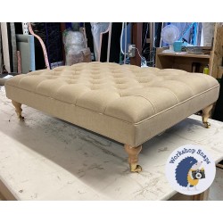 Glenmore Deep Buttoned Footstool with Border 102 x 76cm (40 x 30") House Cotton Sand - Single Piped Trim - 6ins Castor Natural Leg 7335 Glenmore Deep Buttoned Footstool with Border 102 x 76cm (40 x 30") House Cotton Sand - Single Piped Trim - 6ins Castor Natural Leg 7335