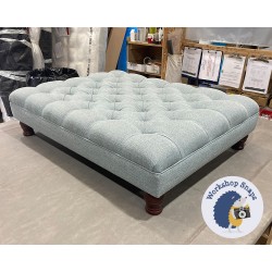 Glenmore Deep Buttoned Footstool with Border 102 x 76cm (40 x 30") Textured Weave Duck Egg - 4" Turned Mahogany Leg 5473 Glenmore Deep Buttoned Footstool with Border 102 x 76cm (40 x 30") Textured Weave Duck Egg - 4" Turned Mahogany Leg 5473