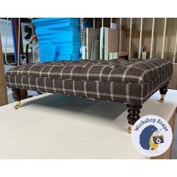 Glenmore Deep Buttoned Footstool with Border 102 x 76cm (40 x 30") Wool Check Mocha - Single Piped Trim - 7ins Castor Mahogany Leg 6966 2 Glenmore Deep Buttoned Footstool with Border 102 x 76cm (40 x 30") Wool Check Mocha - Single Piped Trim - 7ins Castor Mahogany Leg 6966 2